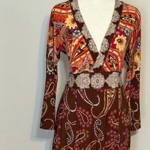 Eva Varro Autumn Paisley and Floral Midi Dress Size Medium